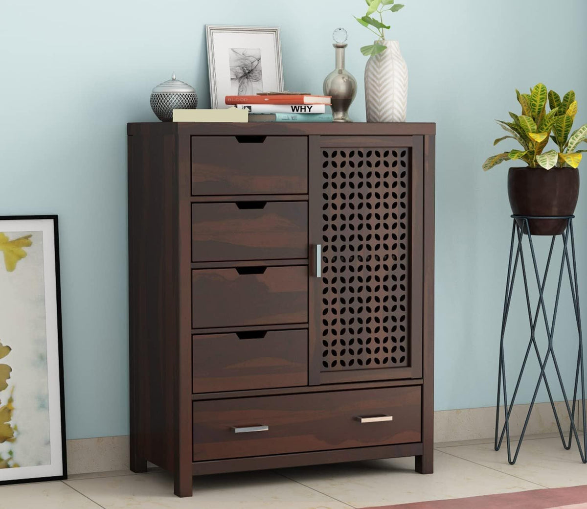 Ambica Woodmart Sheesham wood chest of drawers in walnut finish, photo 1