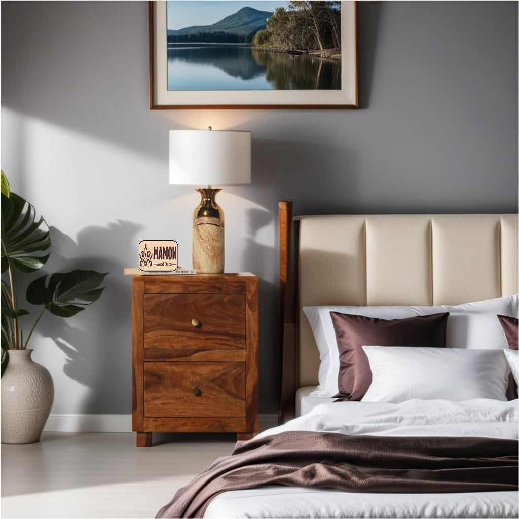Mamon Wood Decor Sheesham Wood Bedside Table – Design 3