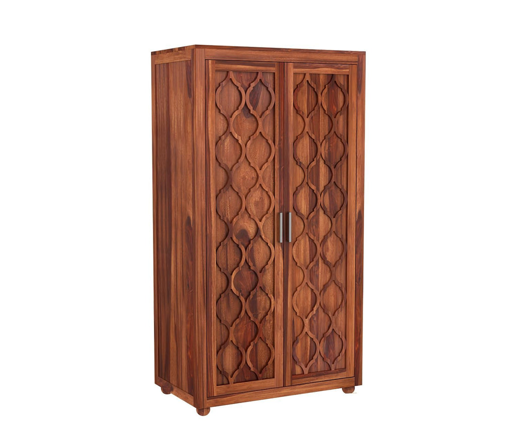 Mamon Wood Decor 2 Door Wardrobe with 2 drawers, 3 shelves & hanging - Honey