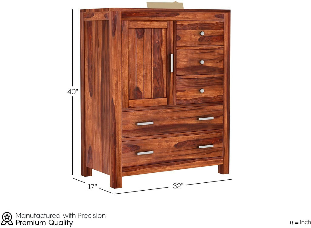 Ambica Woodmart Sheesham wood chest of drawers in natural finish, photo 3