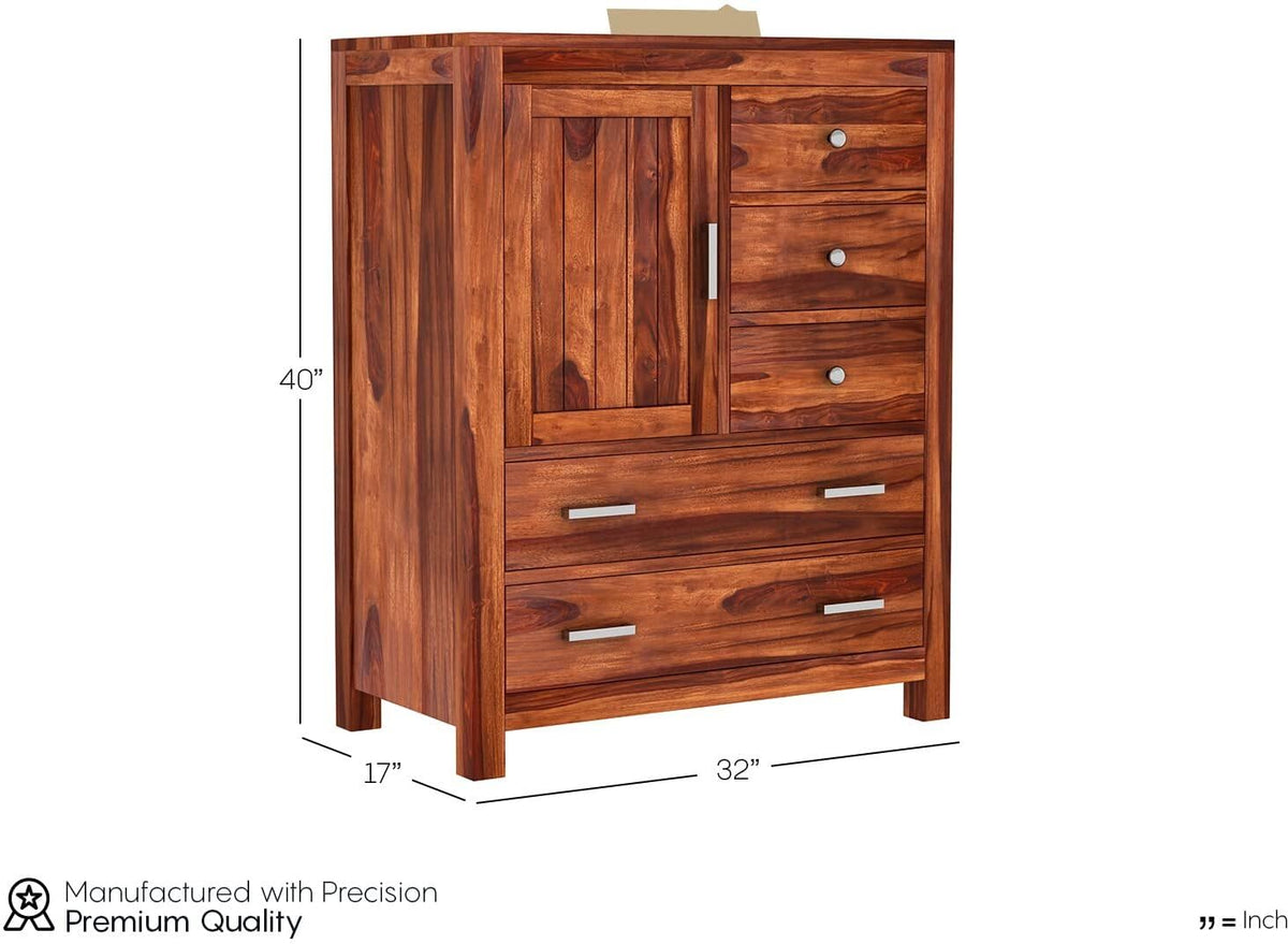 Ambica Woodmart Sheesham wood chest of drawers in natural finish, photo 3