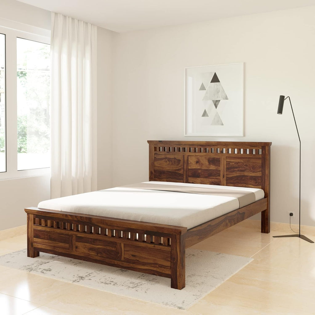 Ambica Woodmart Sheesham wood bed in brown finish, photo 1