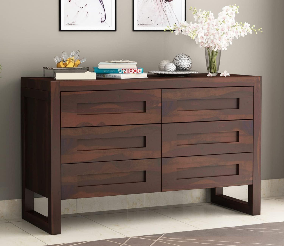 Ambica Woodmart Sheesham wood chest of drawers in dark walnut finish, photo 1
