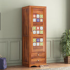 Mamon Wood Decor 1 Door Wardrobe with 2 drawers, 2 shelves & hanging - Honey
