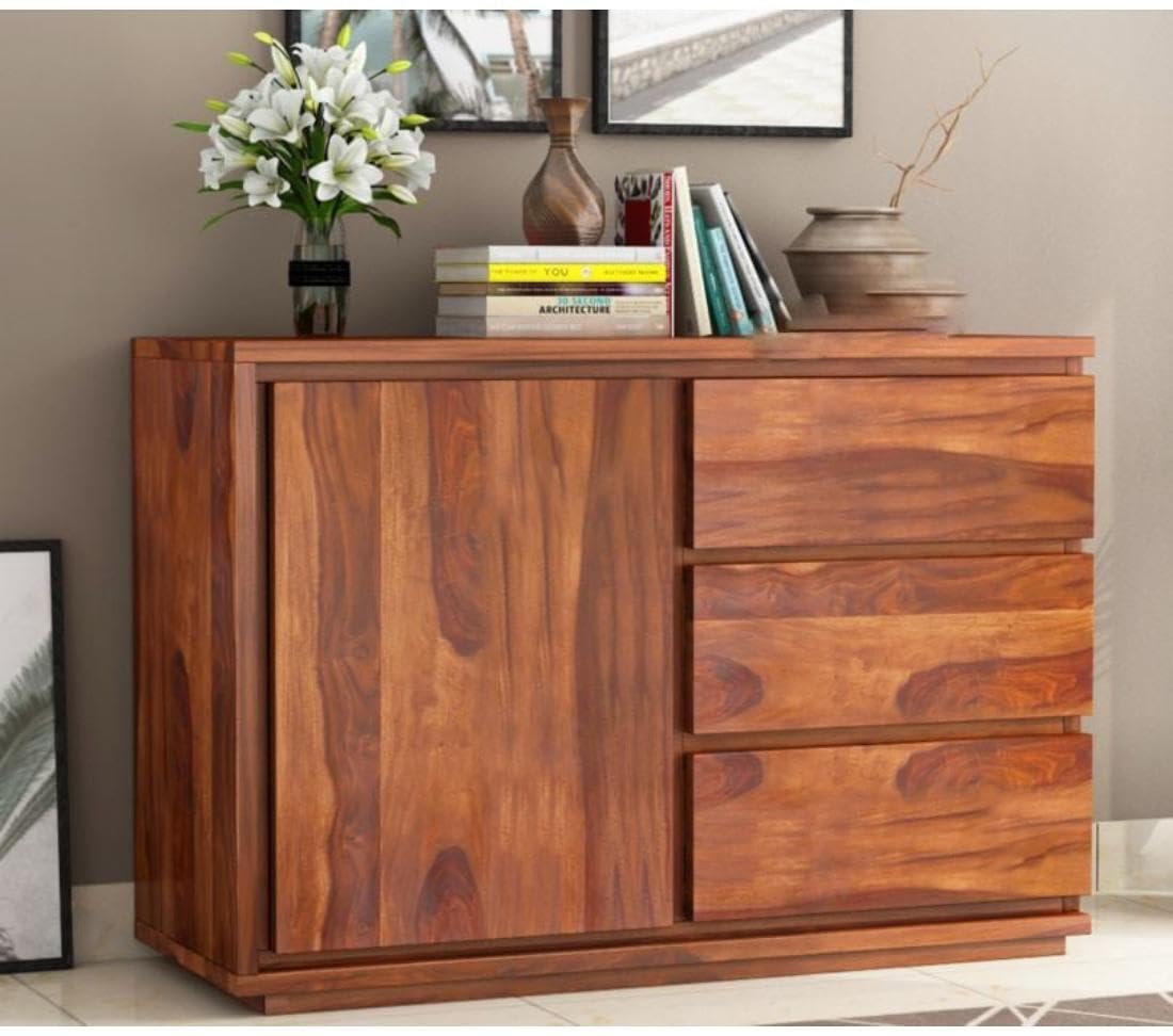 Ambica Woodmart Sheesham wood chest of drawers in honey finish, photo 1