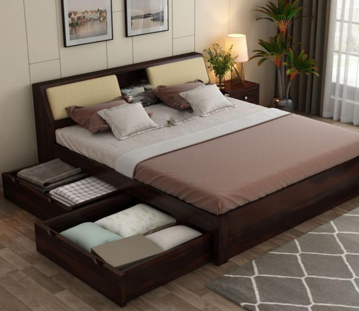 Dark Walnut | Ambica Woodmart Sheesham wood bed, dark walnut, photo 16