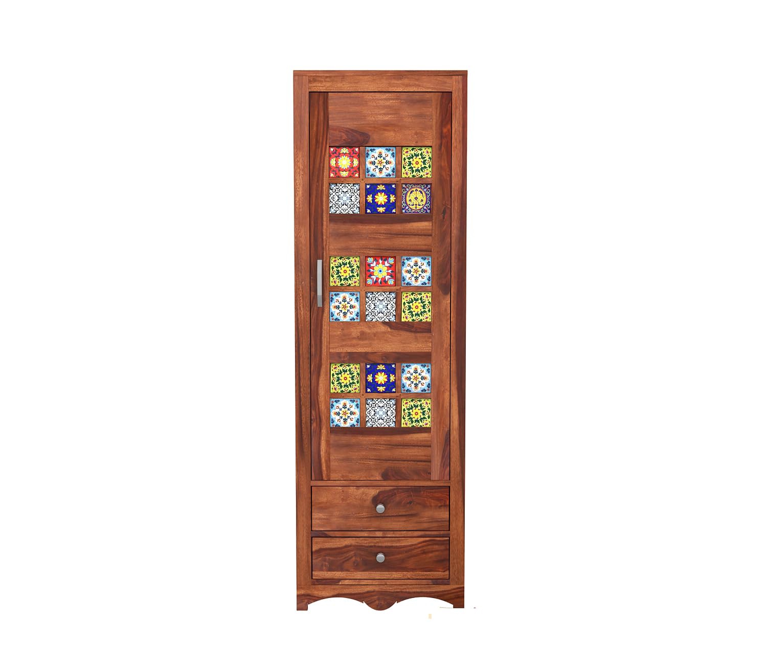 Mamon Wood Decor 1 Door Wardrobe with 2 drawers, 2 shelves & hanging - Honey