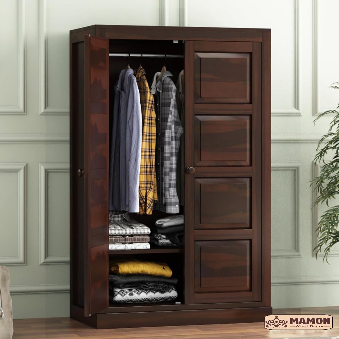 Mamon Wood Decor 2 Door Wardrobe with 2 shelves & hanging space – Ford - Walnut