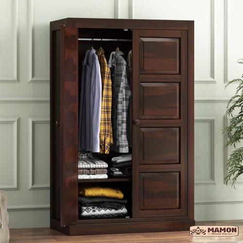 Mamon Wood Decor 2 Door Wardrobe with 2 shelves & hanging space – Ford - Walnut