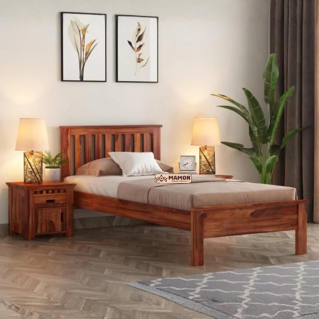 Mamon Wood Decor Sheesham Wood Single Bed for Bedroom & Living Area