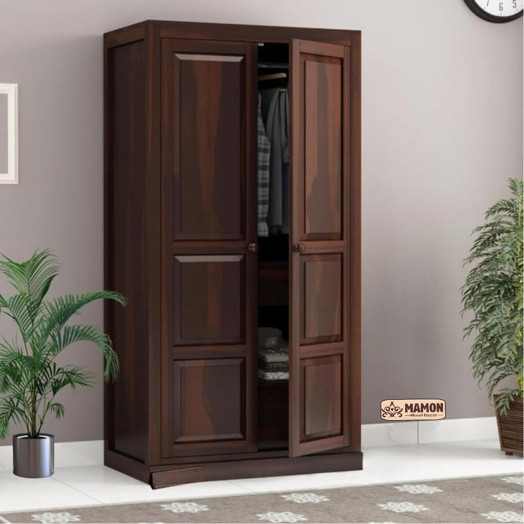 Mamon Wood Decor Sheesham Wood Wardrobe with 3 Drawer and 4 Shelves