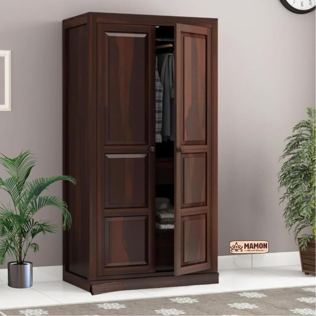 Mamon Wood Decor Sheesham Wood Wardrobe with 3 Drawer and 4 Shelves
