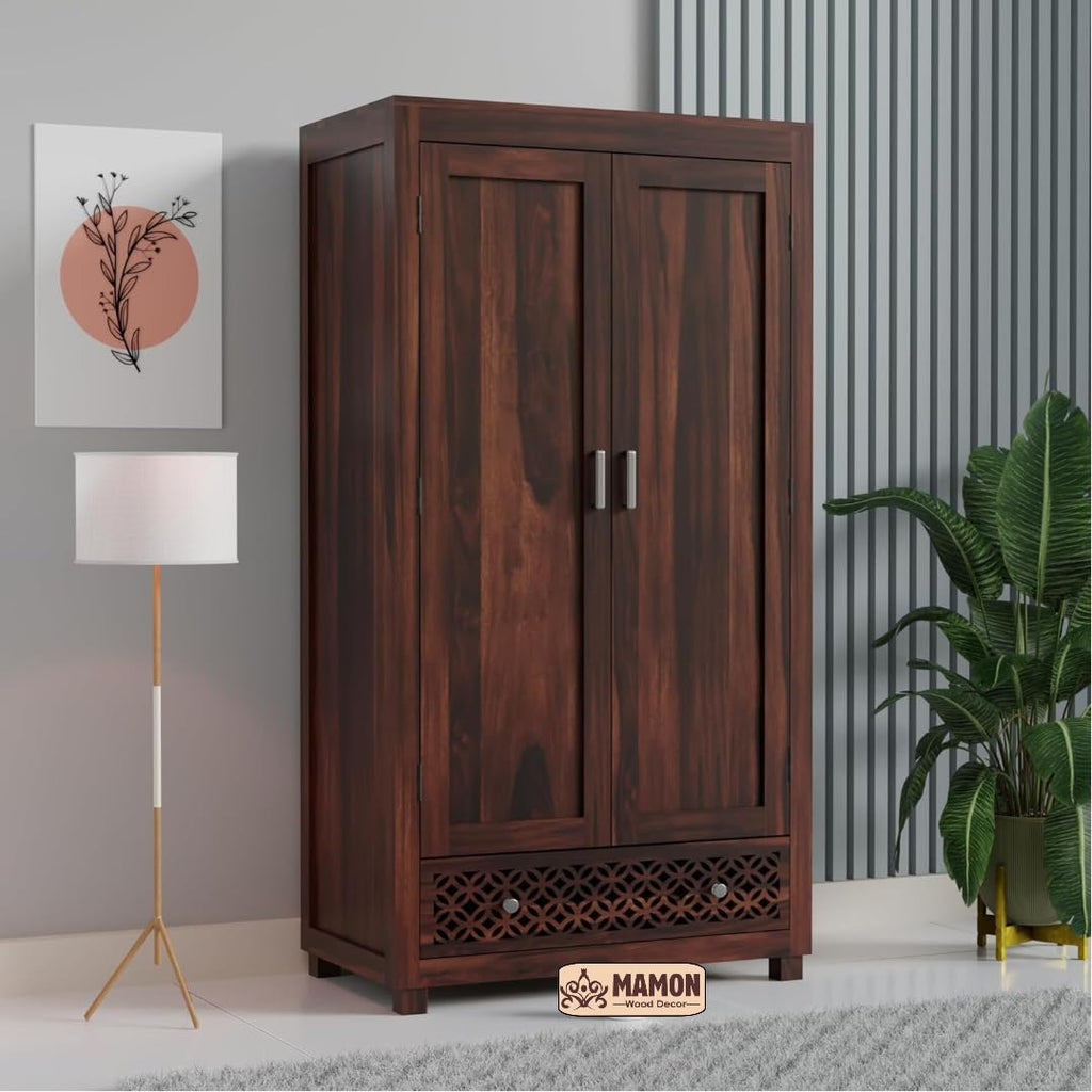 Mamon Wood Decor Solid Wood Wardrobe with Double Doors, Decorative