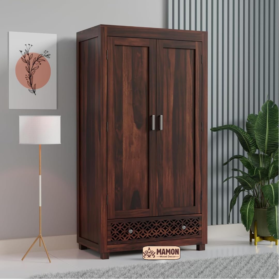 Mamon Wood Decor Solid Wood Wardrobe with Double Doors, Decorative