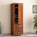 Mamon Wood Decor Single Door Wardrobe with 3 drawers & 3 shelves – Jack - Honey