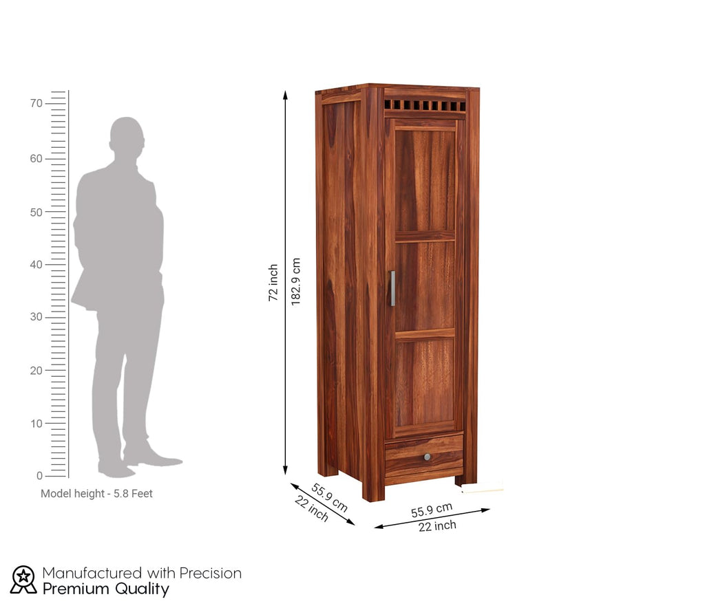 Mamon Wood Decor Wardrobe for Clothes with 1 Door & 1 drawer- Storage
