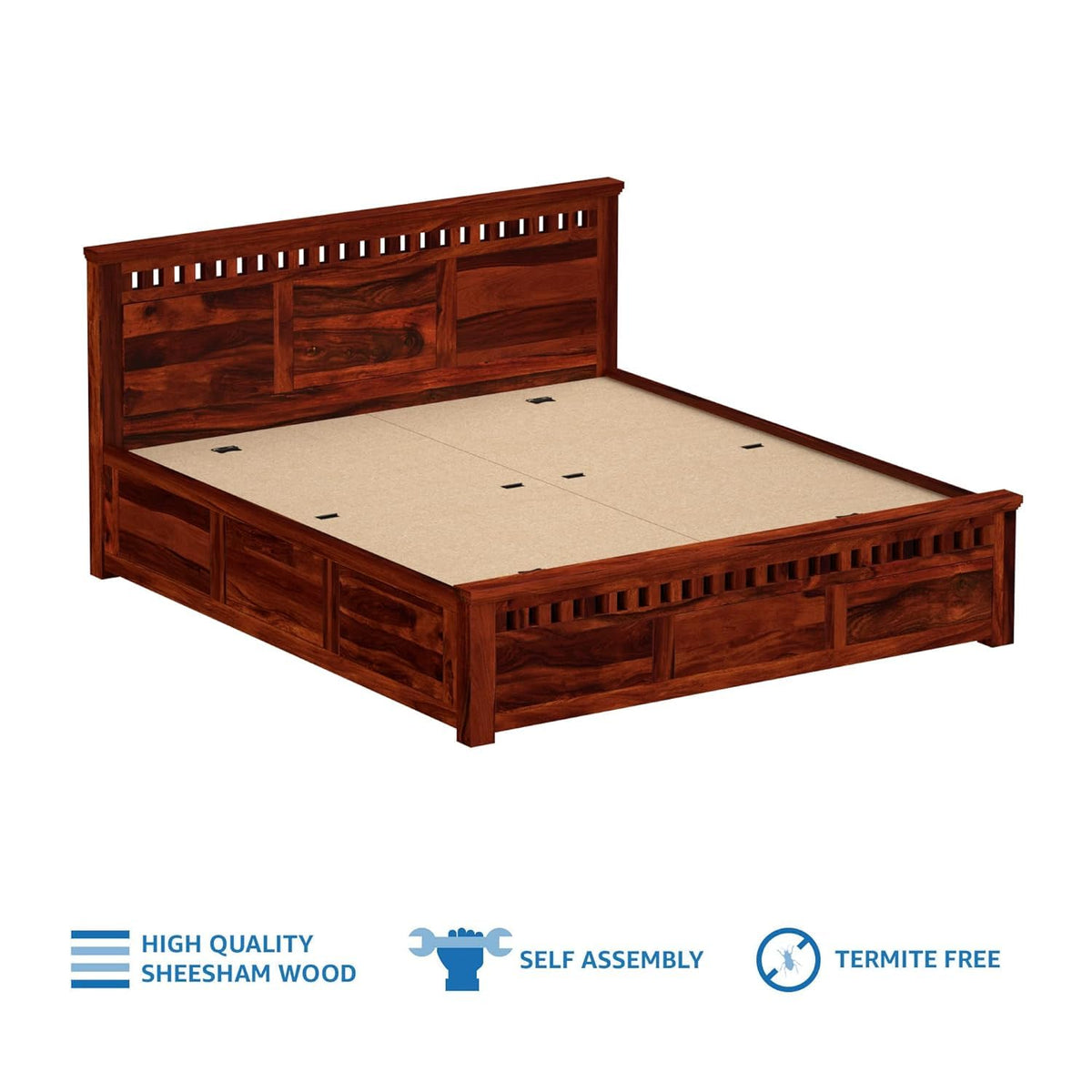 Ambica Woodmart Sheesham wood bed in brown finish, photo 6