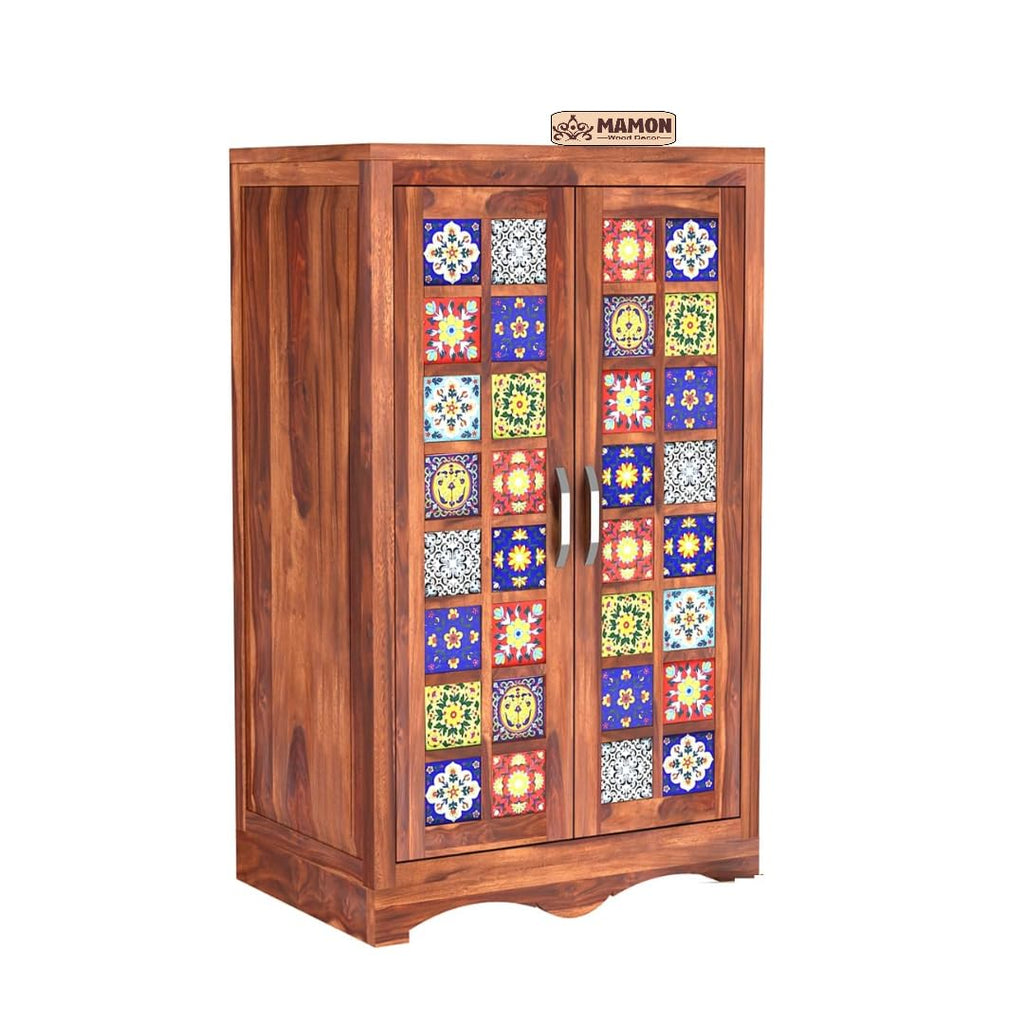 Mamon Wood Decor 2 Door Wardrobe with 2 shelves & hanging space – Ryan - Honey