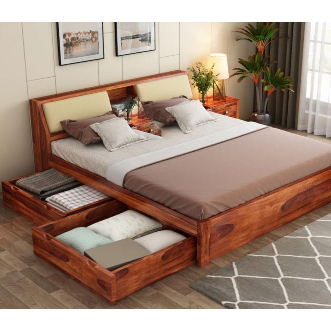 Natural | Ambica Woodmart Sheesham wood bed, natural, photo 1