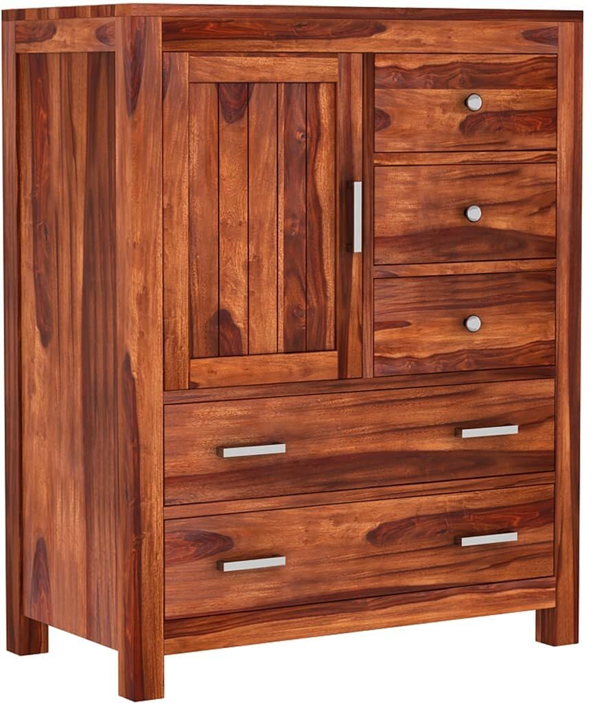 Ambica Woodmart Sheesham wood chest of drawers in natural finish, photo 4