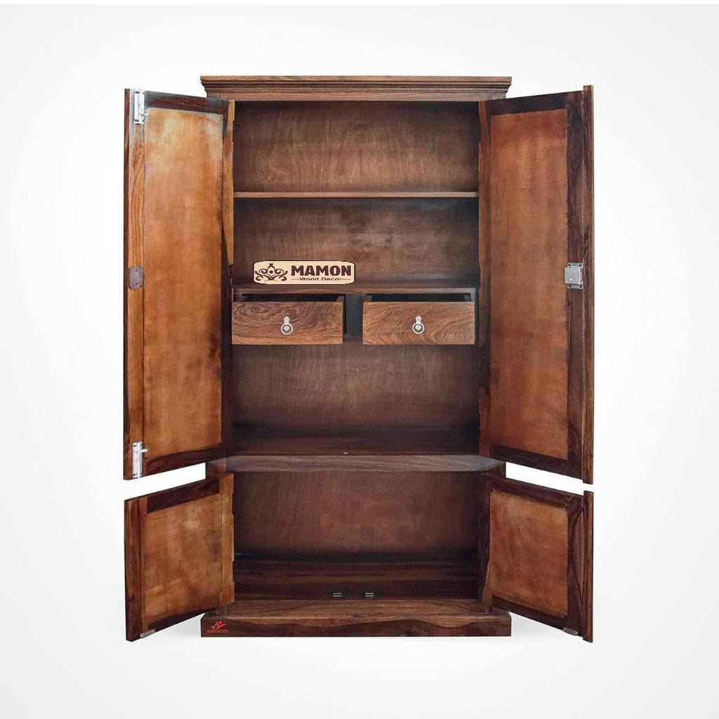 Mamon Wood Decor Sheesham Wood Wardrobe for Bedroom Modular Wooden