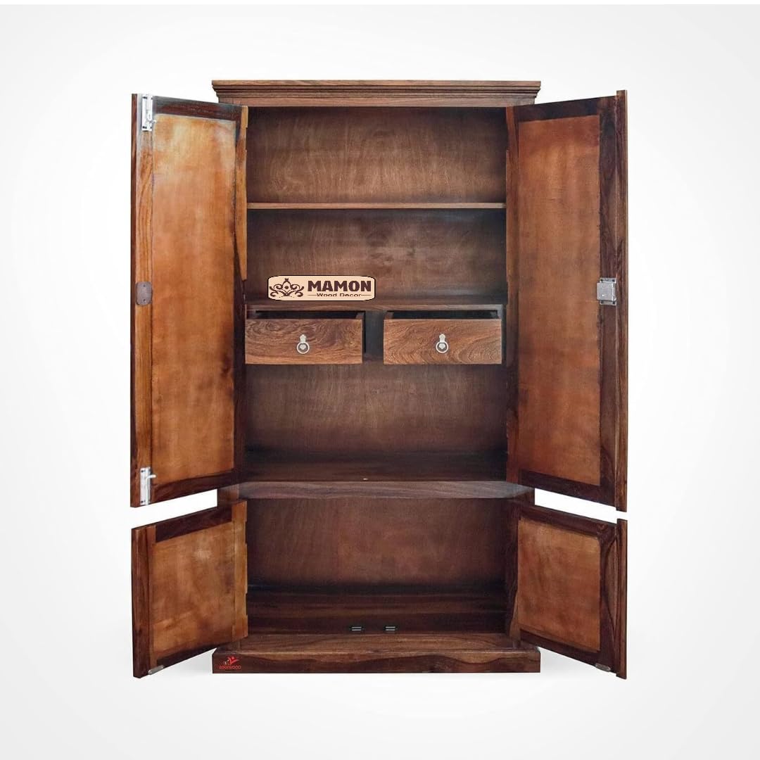 Mamon Wood Decor Sheesham Wood Wardrobe for Bedroom Modular Wooden