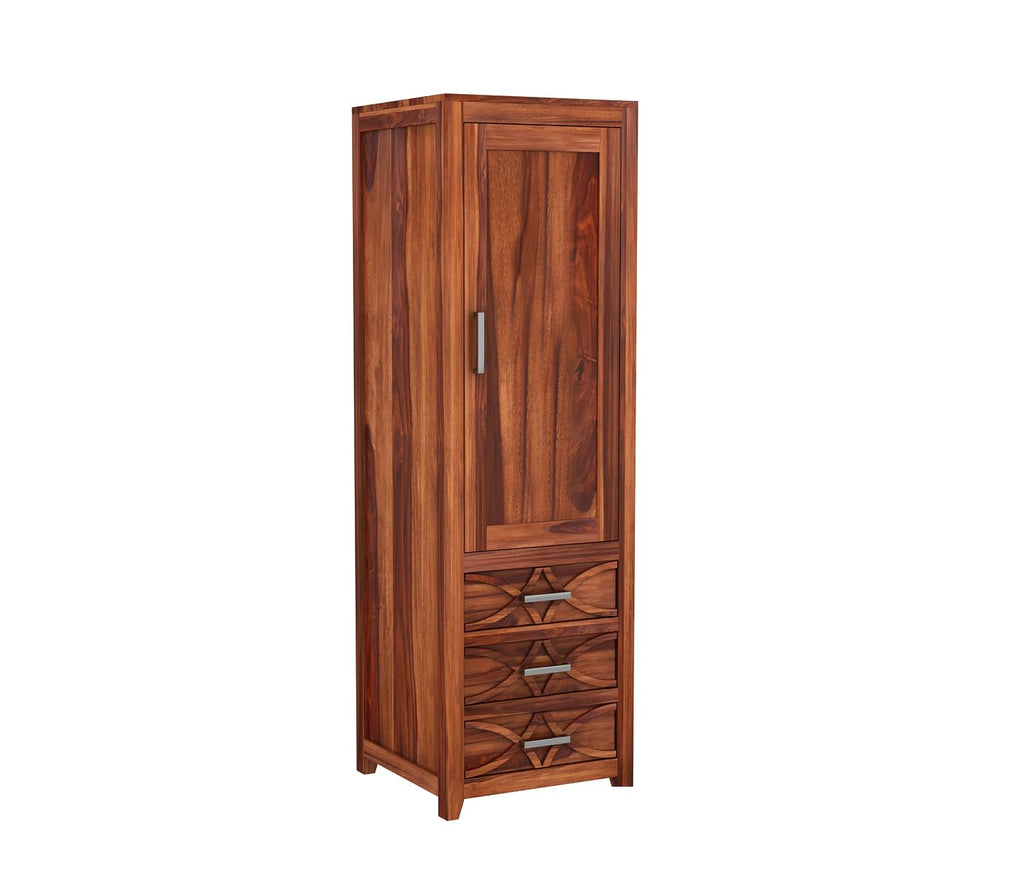 Mamon Wood Decor Single Door Wardrobe with 3 drawers & 3 shelves – Jack - Honey