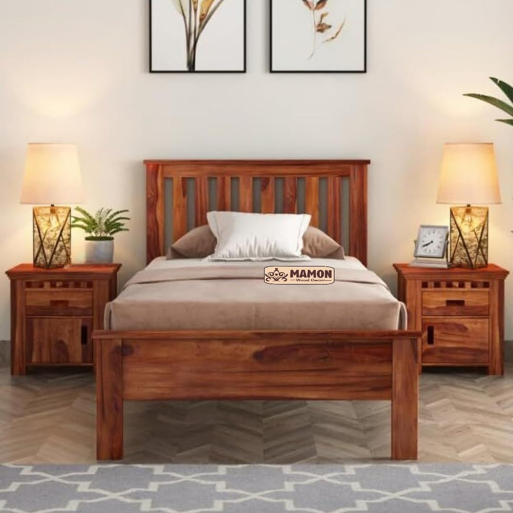 Mamon Wood Decor Sheesham Wood Single Bed for Bedroom & Living Area