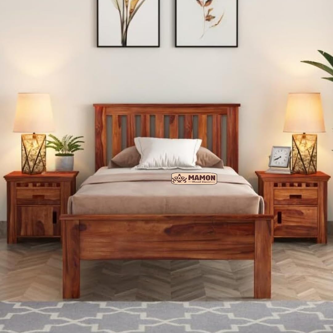 Mamon Wood Decor Sheesham Wood Single Bed for Bedroom & Living Area