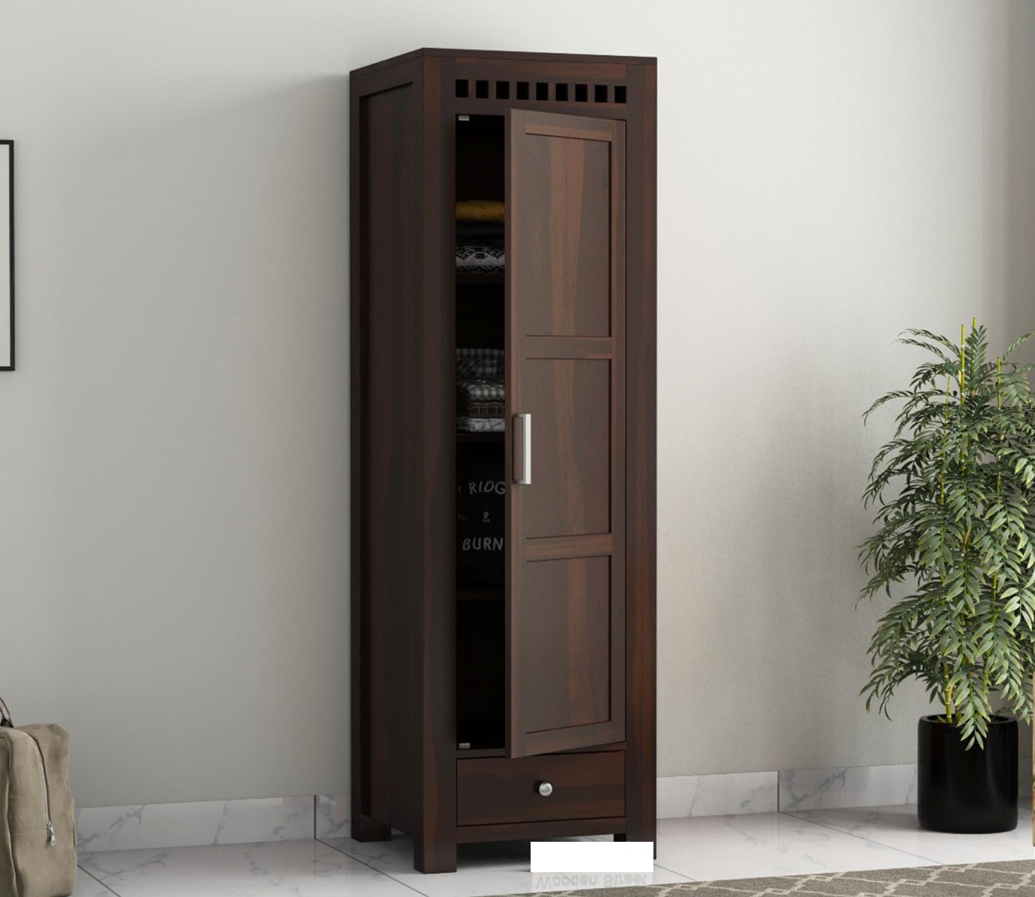 Mamon Wood Decor Wooden Single Door Wardrobe Organizer for Storage
