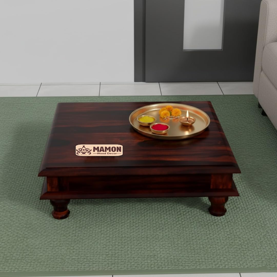 Mamon Wood Decor Sheesham Wood Bajot Chowki for Sitting & Mandir
