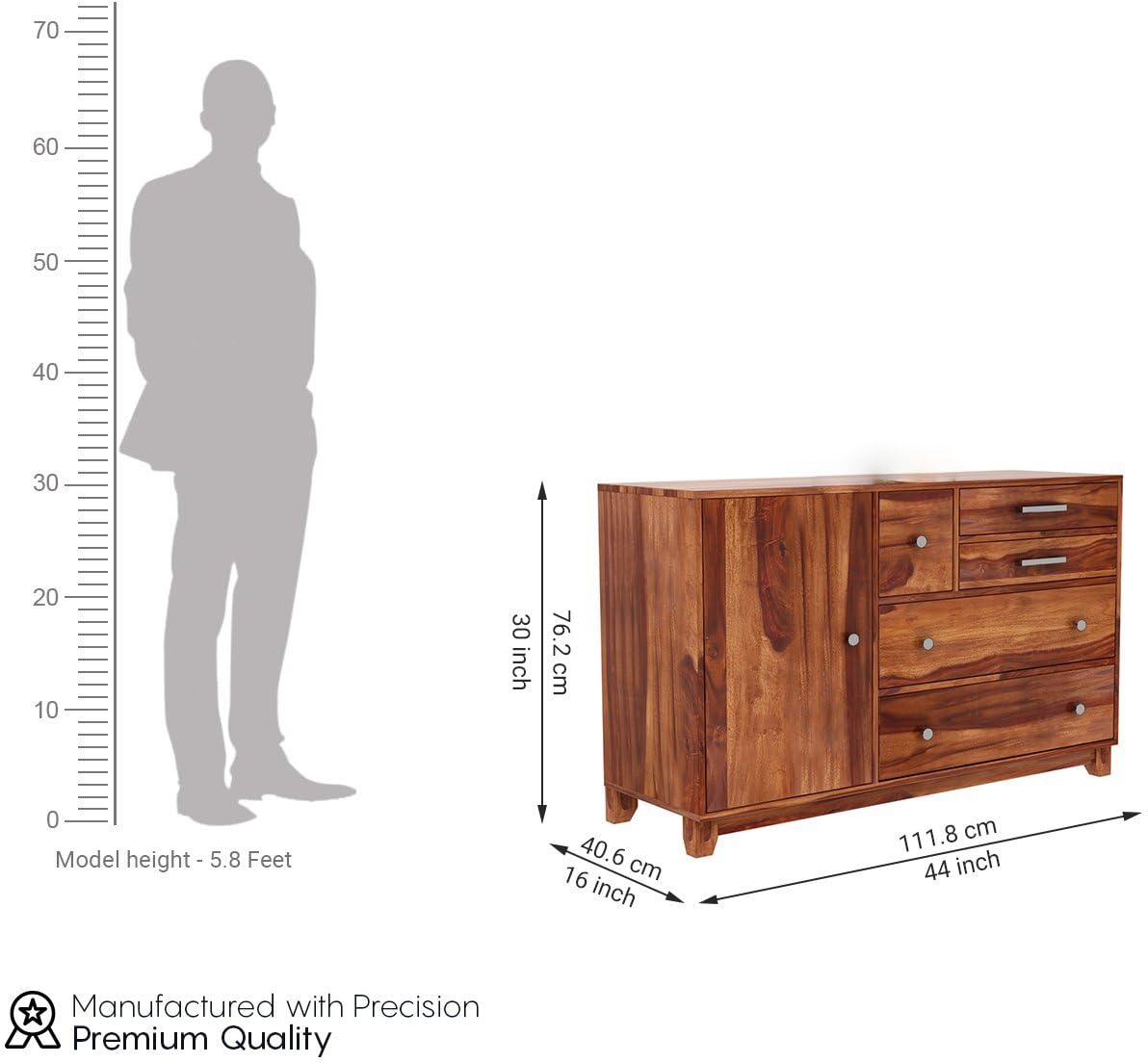 Ambica Woodmart Sheesham wood chest of drawers in brown finish, photo 3