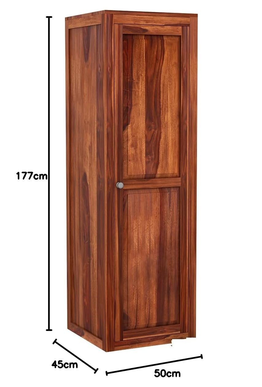 Mamon Wood Decor Single Door Wardrobe with 5 open shelves – Allen - Honey
