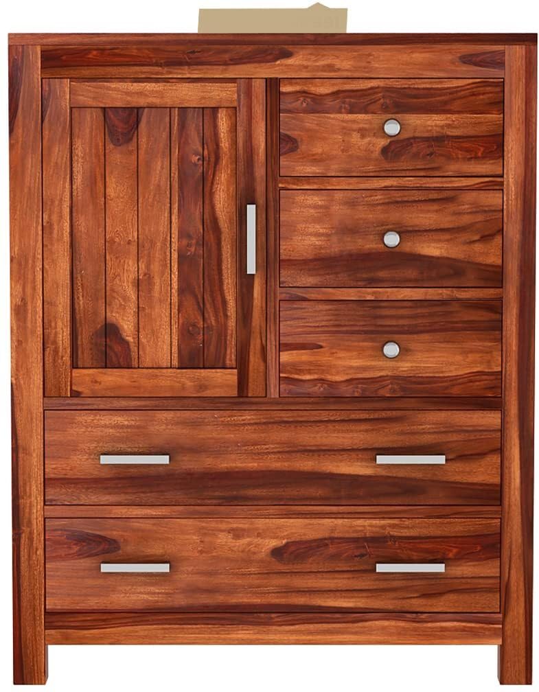 Ambica Woodmart Sheesham wood chest of drawers in natural finish, photo 5