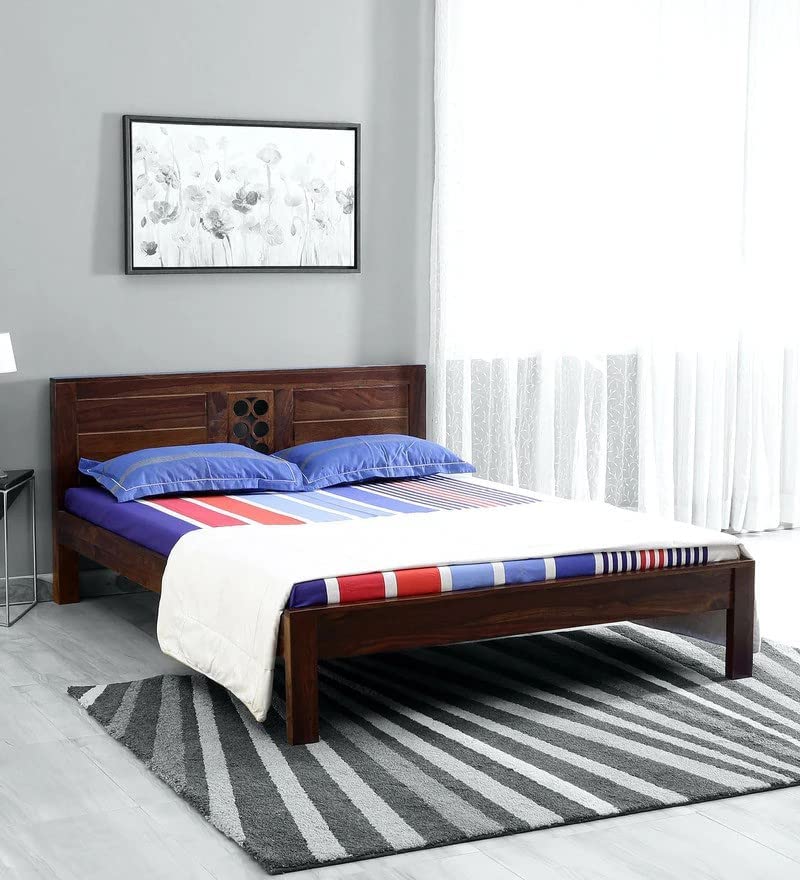Ambica Woodmart Sheesham wood bed in natural honey finish, photo 1
