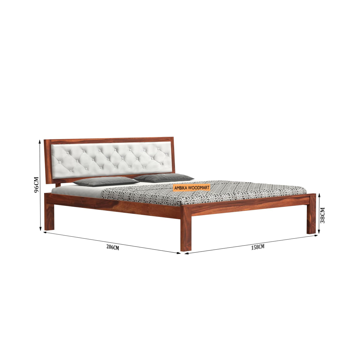 Ambica Woodmart Sheesham wood bed in brown finish, photo 3