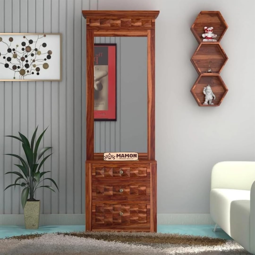 Mamon Wood Decor Solid Wood Dressing Table with Mirror and Storage