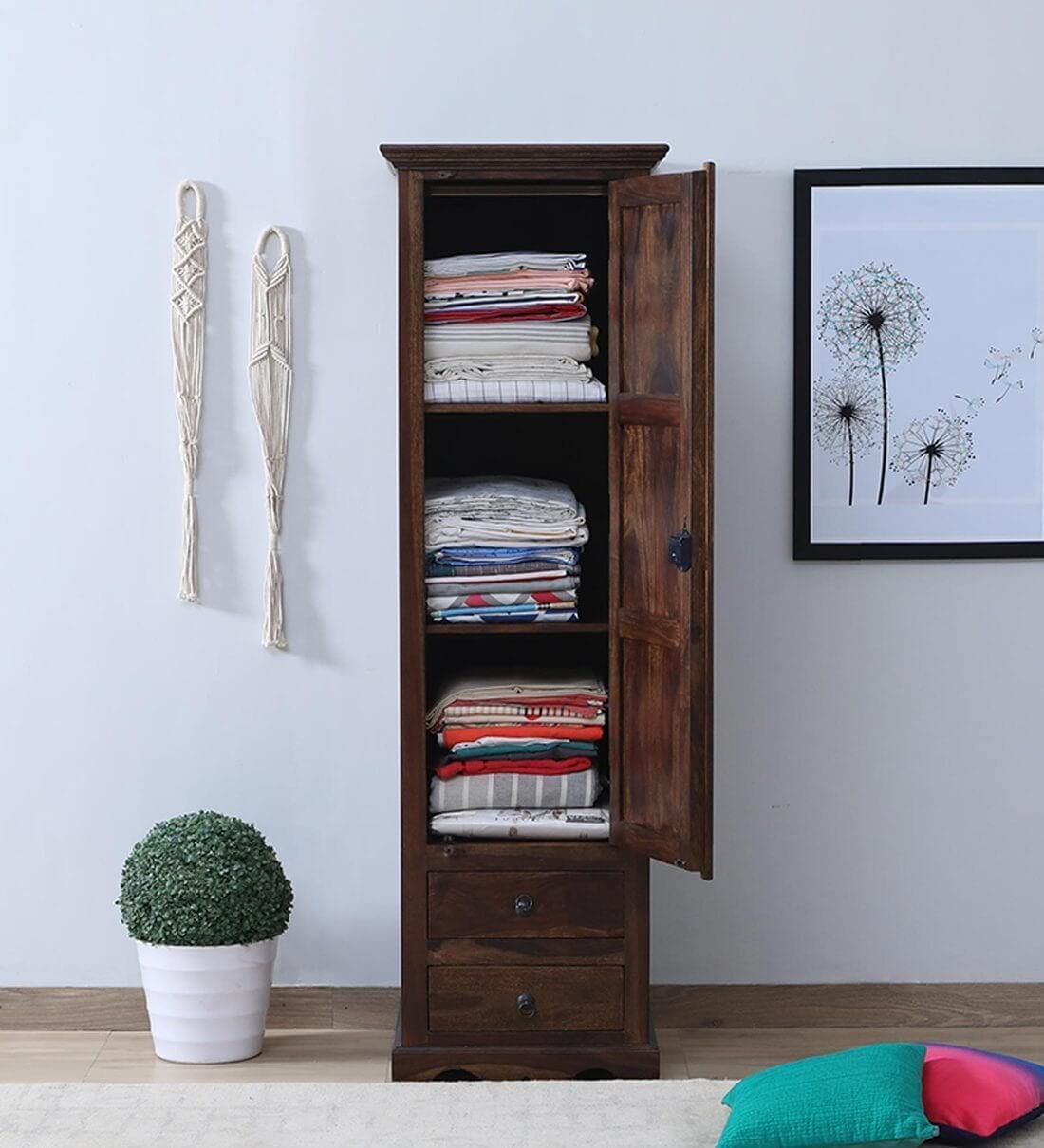 Mamon Wood Decor Sheesham Wood Cupboard, Single Door Wardrobe, Cabinet