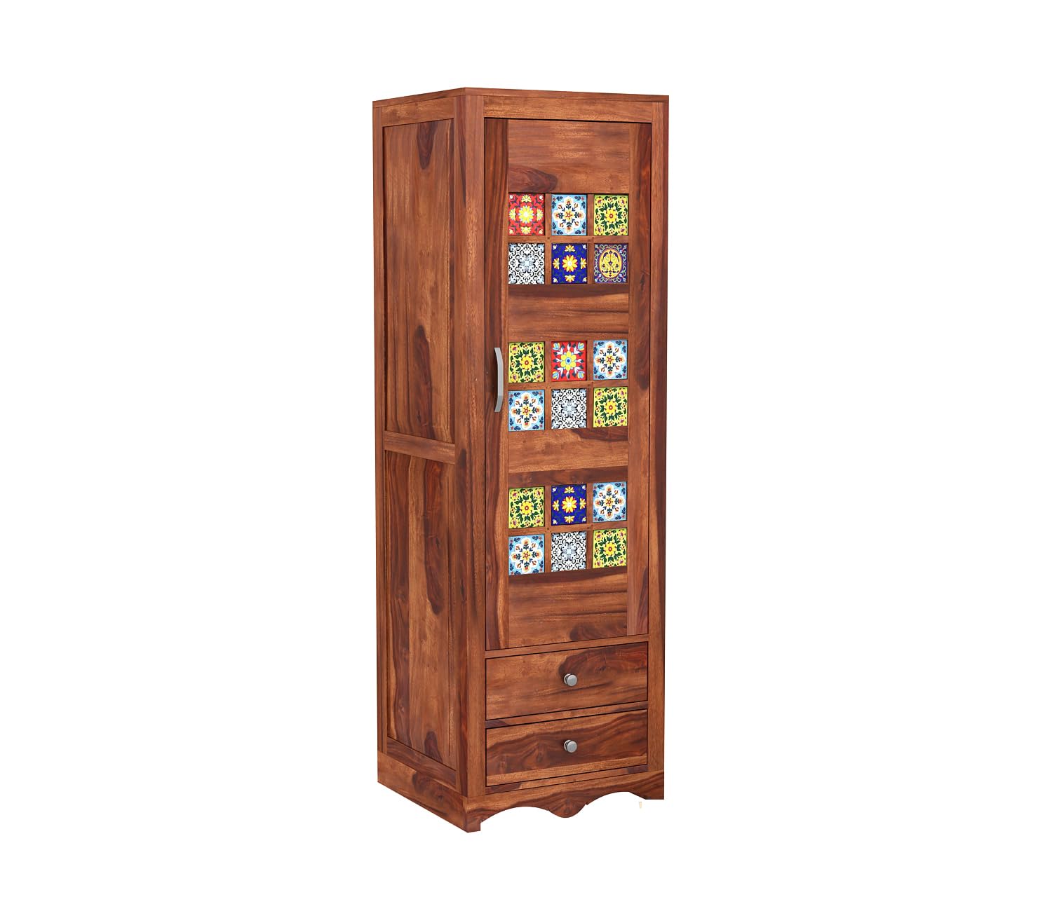 Mamon Wood Decor 1 Door Wardrobe with 2 drawers, 2 shelves & hanging - Honey