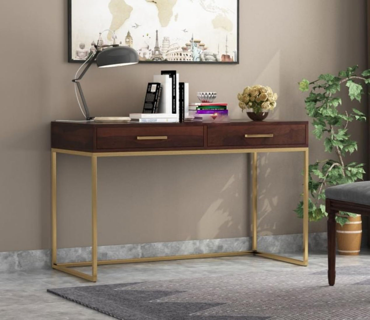 Ambica Woodmart Sheesham wood study table in brown finish, photo 1