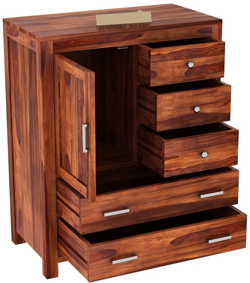 Ambica Woodmart Sheesham wood chest of drawers in natural finish, photo 2