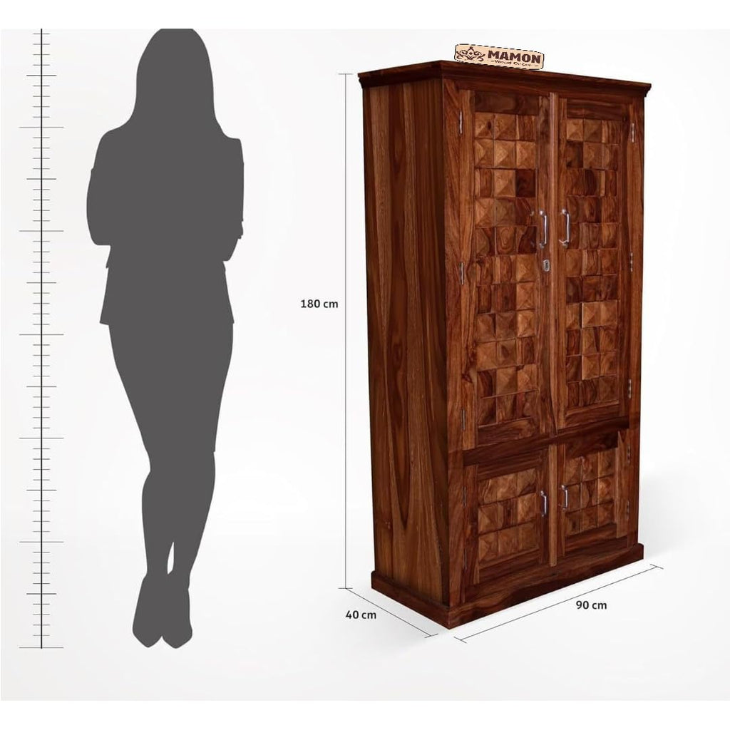 Mamon Wood Decor Sheesham Wood Wardrobe for Bedroom Modular Wooden