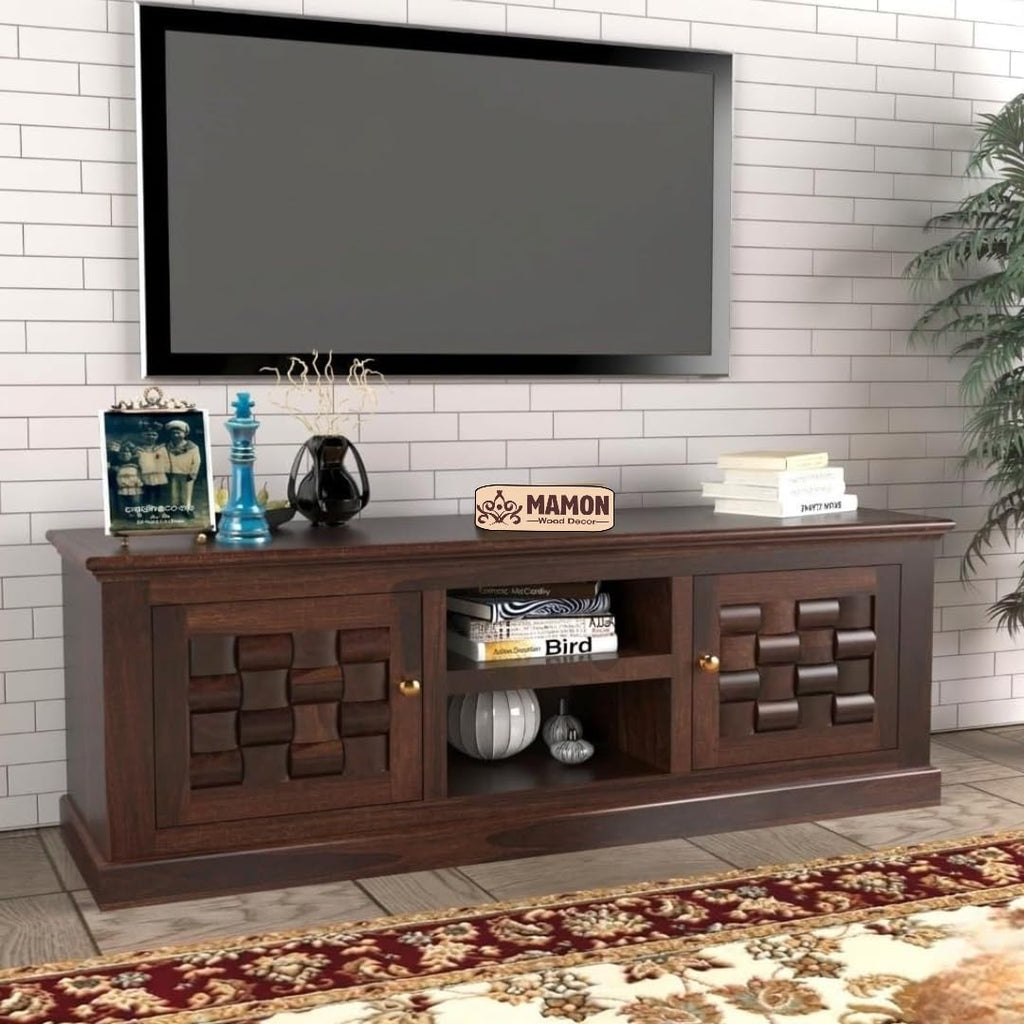 Mamon Wood Decor Woodcrony Davis Solid Sheesham Wood Tv Cabinet with 2