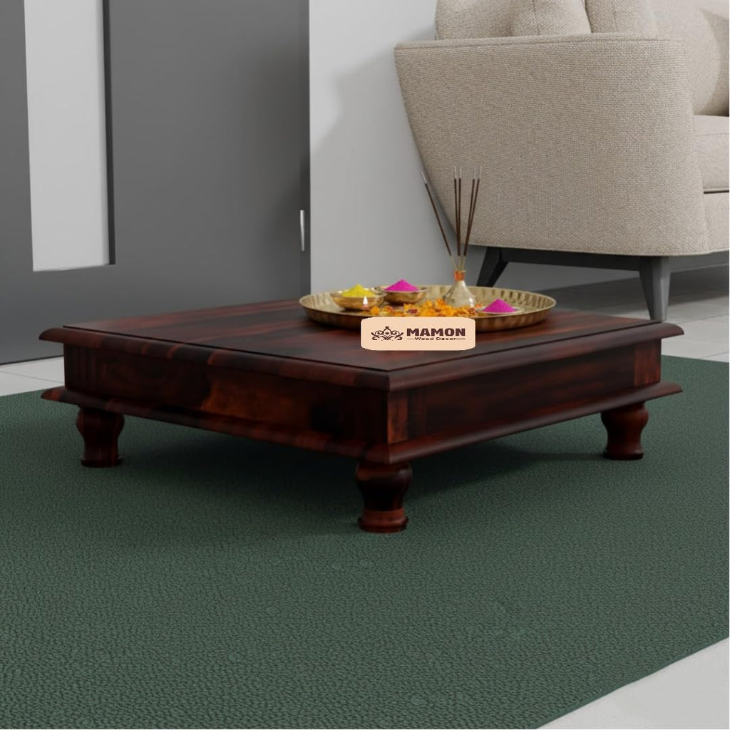 Mamon Wood Decor Sheesham Wood Chowki – Decorative Religious Platform