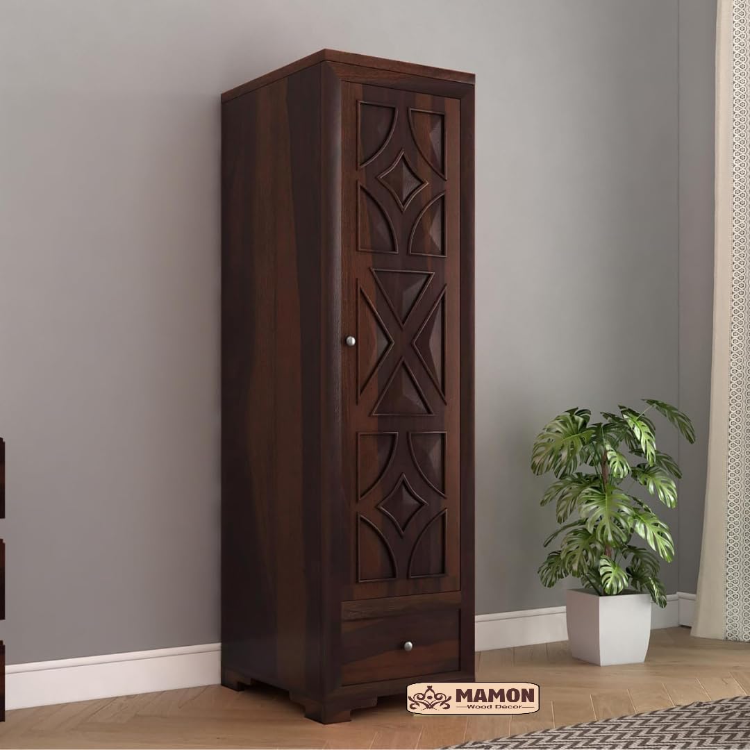Mamon Wood Decor Single Door Wardrobe with 1 drawer & 4 shelves – Davis - Walnut