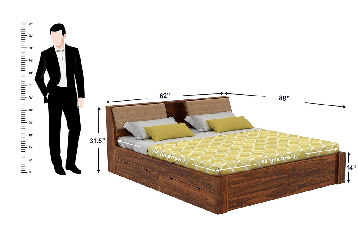 Ambica Woodmart Sheesham wood bed in brown finish, photo 3