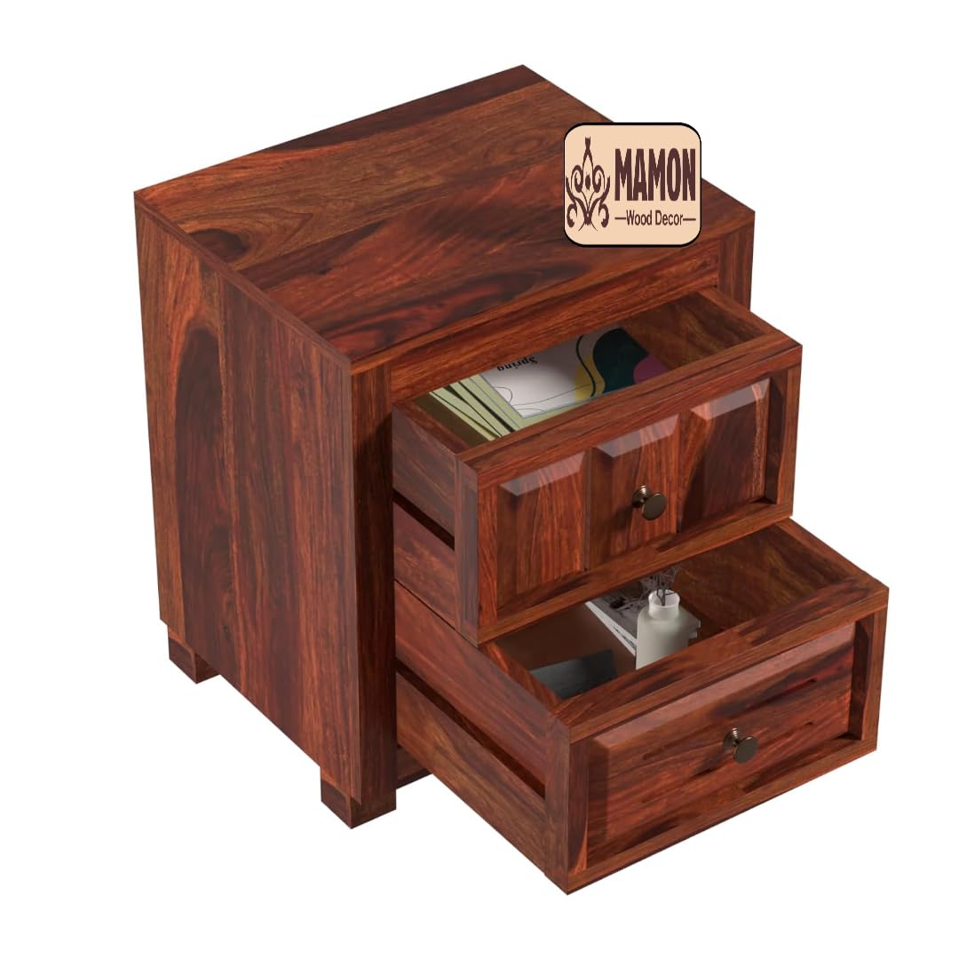Mamon Wood Decor Sheesham Wood Bedside Table – Design 12