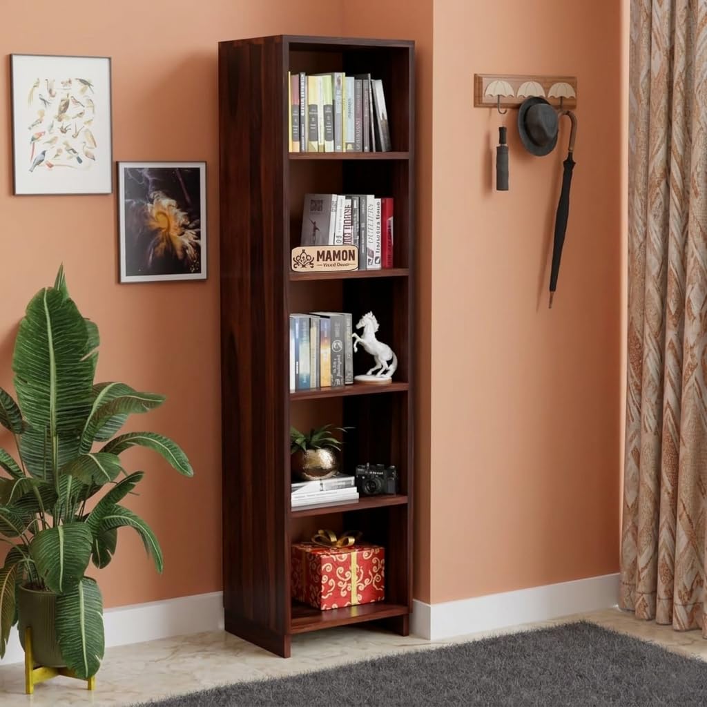 Mamon Wood Decor Sheesham Wood Multipurpose Book Shelf – Natural Brown - Warm Cherry