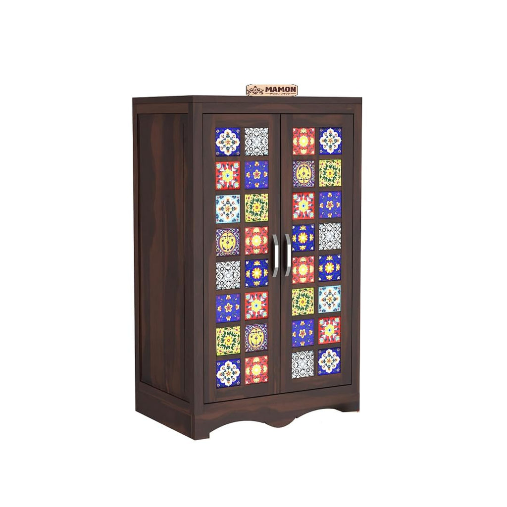 Mamon Wood Decor 2 Door Wardrobe with 2 shelves & hanging space – Ryan - Walnut
