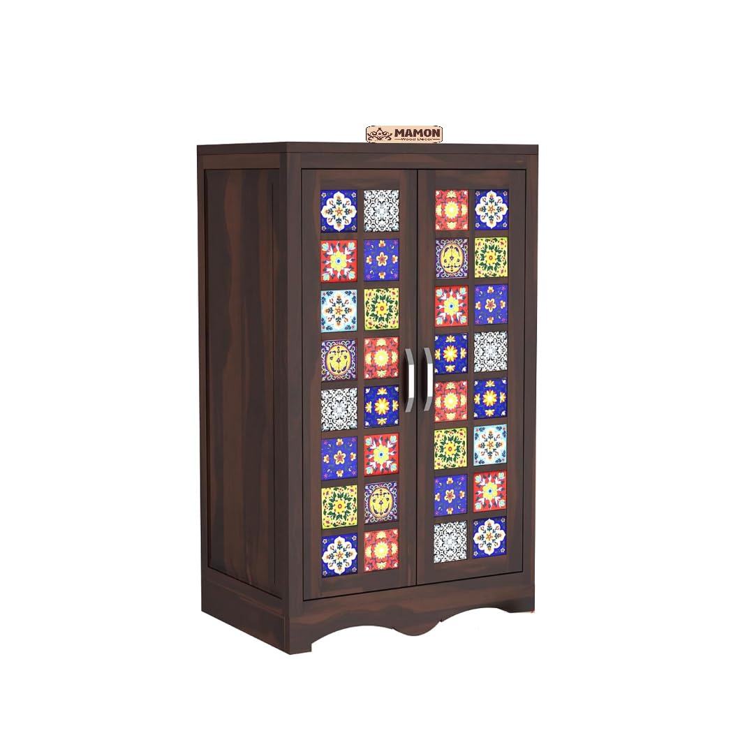 Mamon Wood Decor 2 Door Wardrobe with 2 shelves & hanging space – Ryan - Walnut